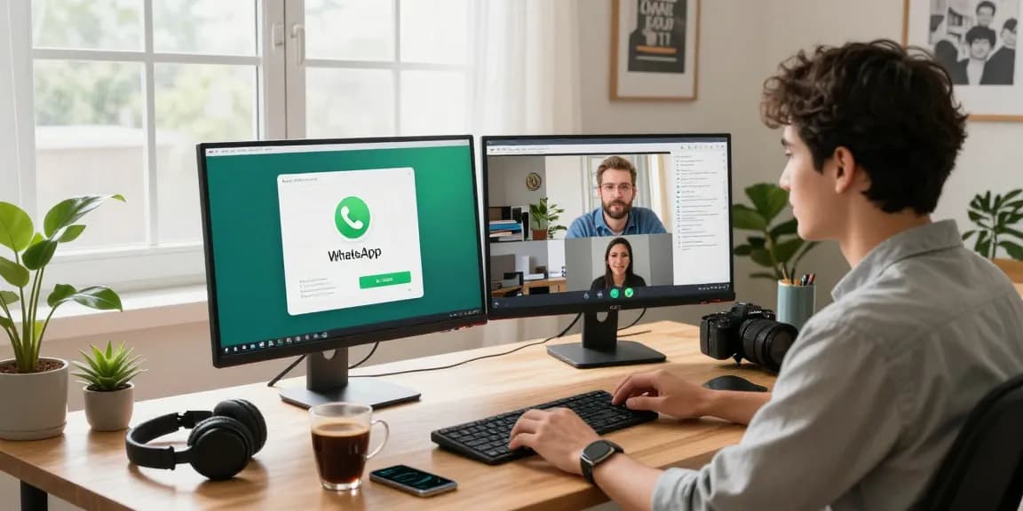 Engaging with WhatsApp電腦版 on a sleek desktop in a stylish home office.