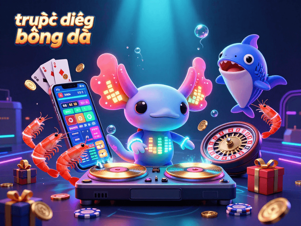 Experience trực tiếp bóng đá excitement with vibrant casino elements and animated characters in a packed underwater scene.