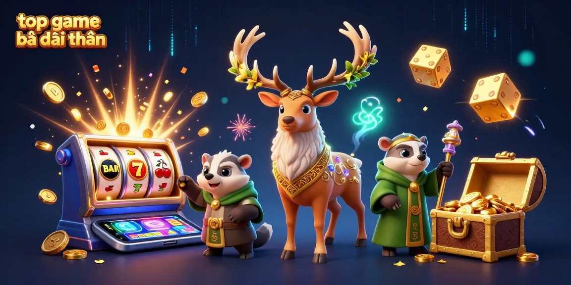 Experience the excitement of top game bài đổi thưởng with a vibrant 3D casino scene filled with jackpots and mystical characters.