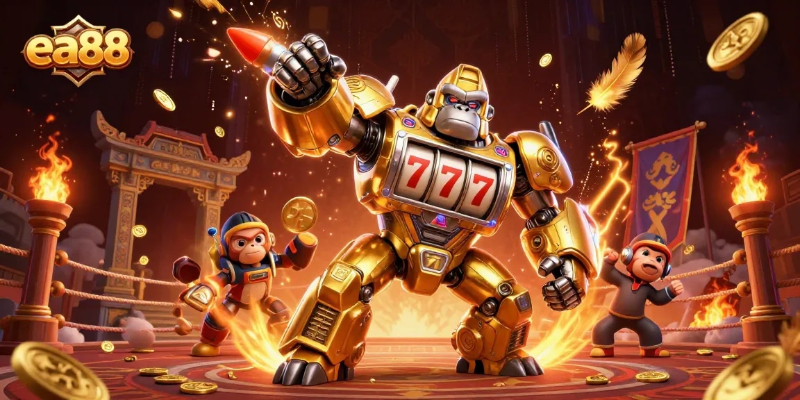 Engage in thrilling wins at ea88 with a dynamic mech gorilla and vibrant casino elements.