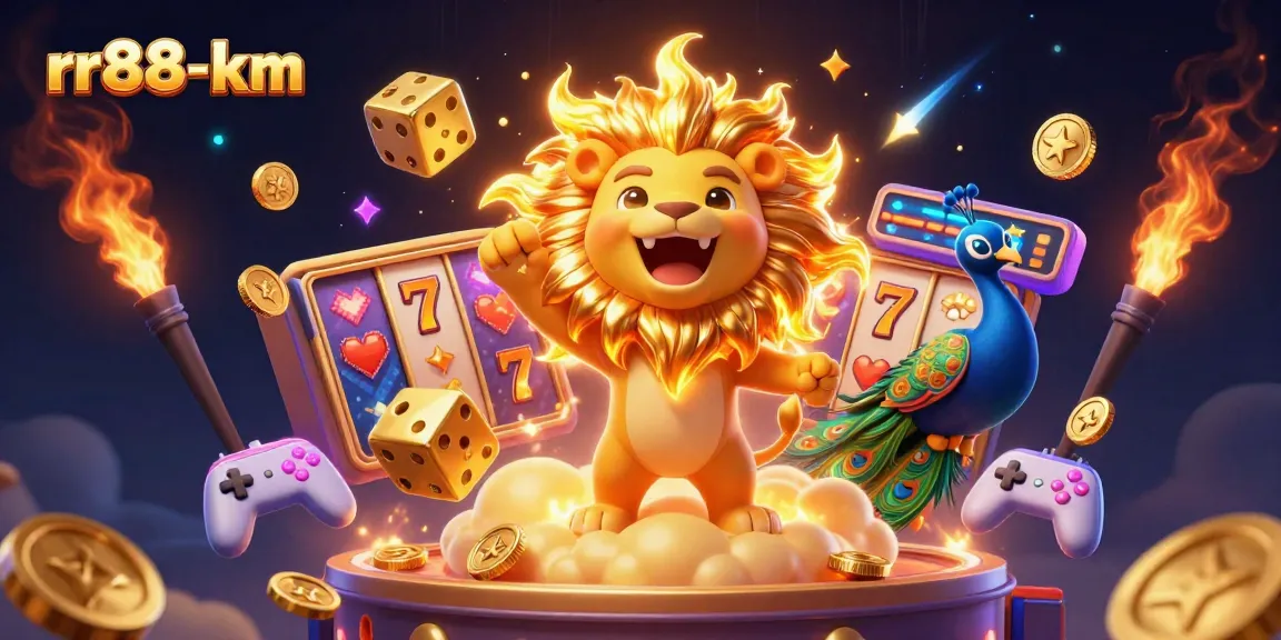 Experience thrilling wins with rr88-km in this vibrant casino-themed illustration featuring lucky 7s and golden dice.