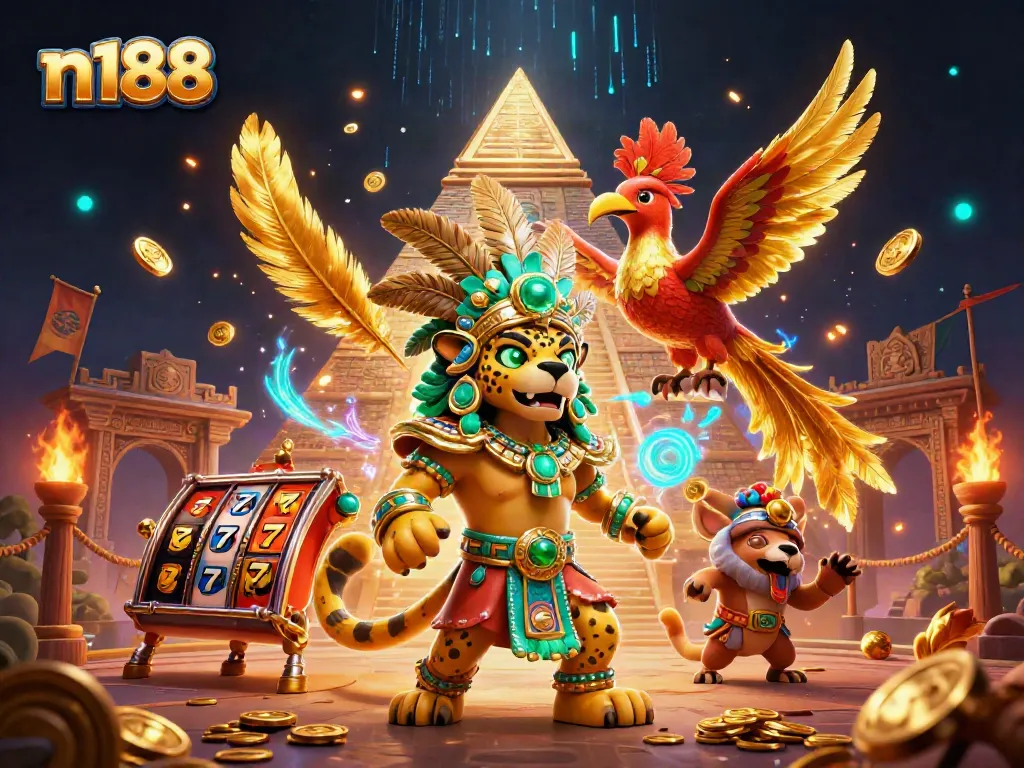Experience thrilling slots and jackpots at n188 with stunning 3D illustrations showcasing vibrant casino elements.