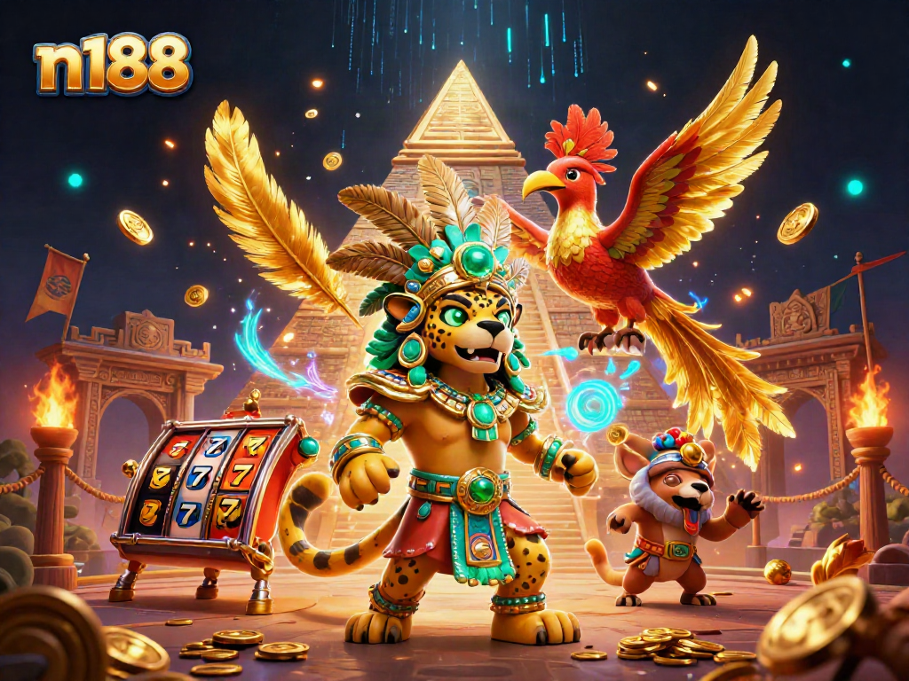 Experience thrilling slots and jackpots at n188 with stunning 3D illustrations showcasing vibrant casino elements.