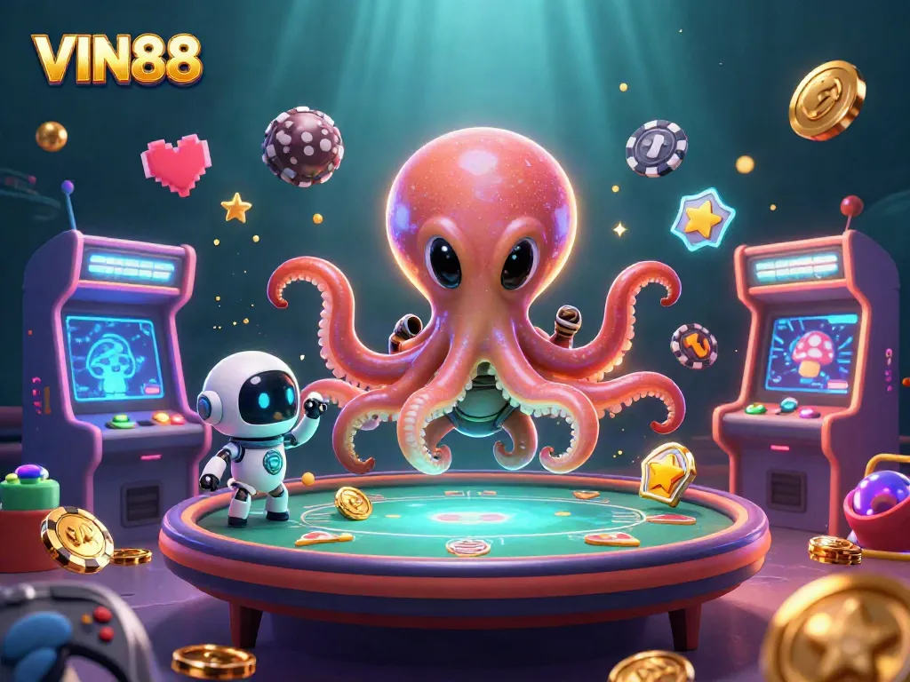 Experience the thrilling world of VIN88 with a vibrant, action-packed alien-themed casino illustration.