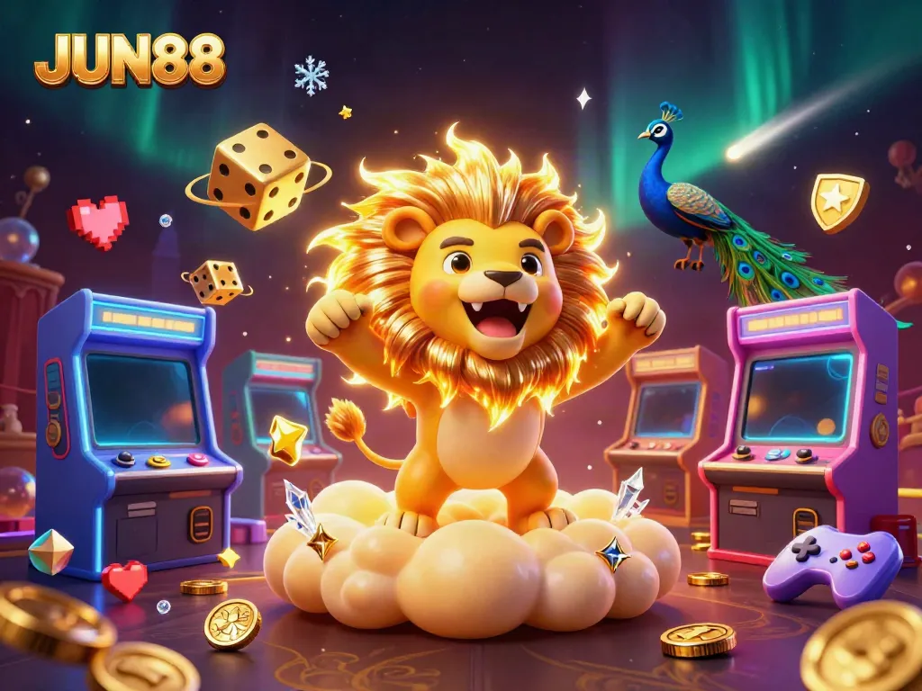 Engage with the electrifying JUN88 gaming experience featuring vibrant casino elements and dynamic characters.