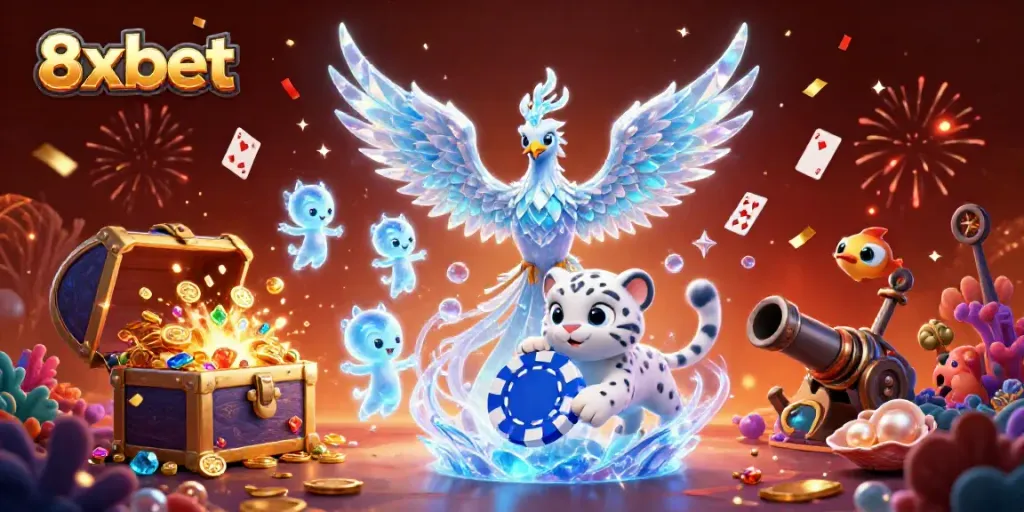 Engage in thrilling gameplay with the colorful fantasy of 8xbet featuring magical creatures and casino elements.