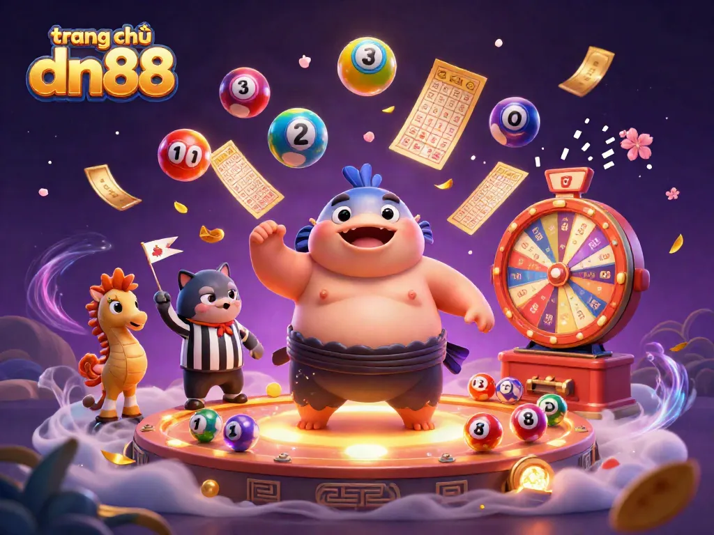 Win exciting prizes at trang chủ dn88 with lottery games featuring colorful bouncing balls.