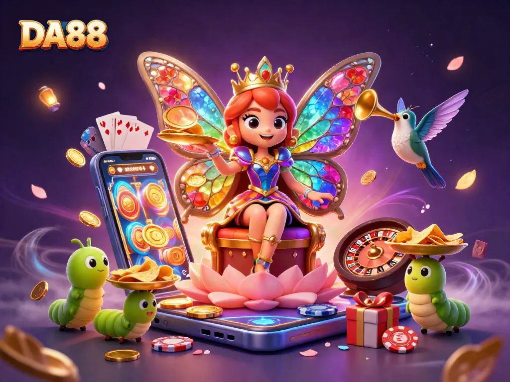 Spin to win at DA88 with a colorful slot game and vibrant casino elements.