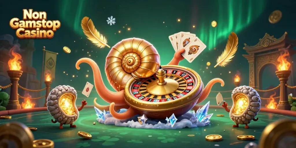 Engage in exciting gameplay at Non Gamstop Casino with a vibrant 3D illustration featuring ancient gambling themes.
