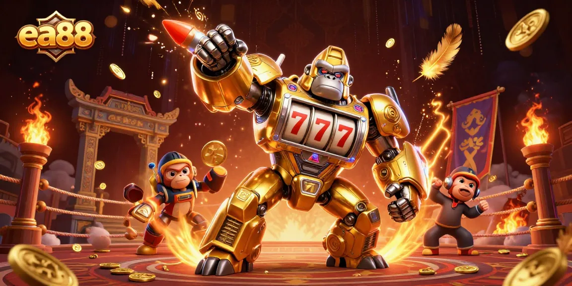 Engage in thrilling wins at ea88 with a dynamic mech gorilla and vibrant casino elements.