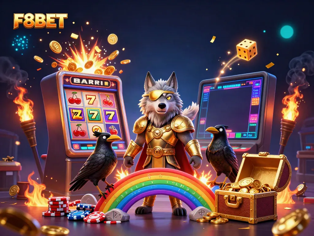 Experience the excitement of F8BET with a 3D illustration showcasing thrilling casino elements.