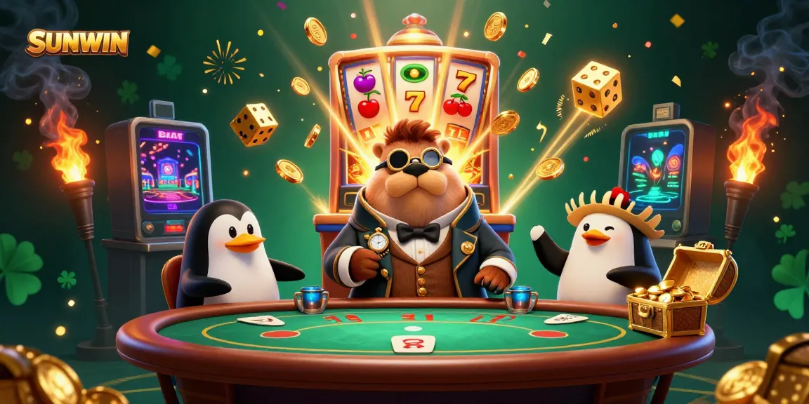 Play exciting casino games with SUNWIN featuring a jolly walrus, sophisticated penguin dealer, and a bluffing pufferfish.