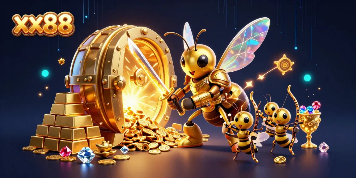Experience the thrill of xx88 with a vibrant 3D scene filled with treasures and a heroic hornet.
