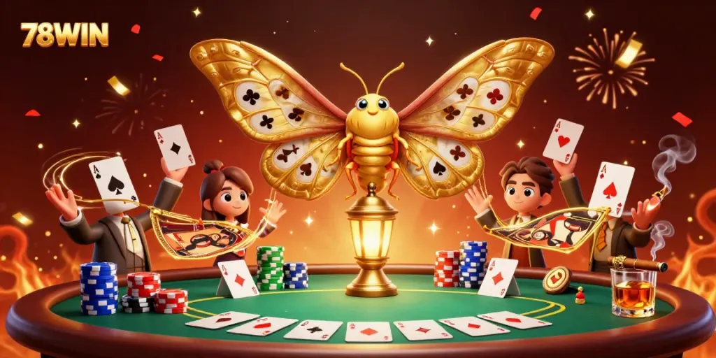 Experience exhilarating poker action at 78WIN with vibrant visuals and dynamic casino scenes.