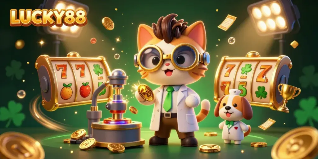 Play exciting Lucky88 slots with dynamic machines and engaging visuals in this 3D illustration