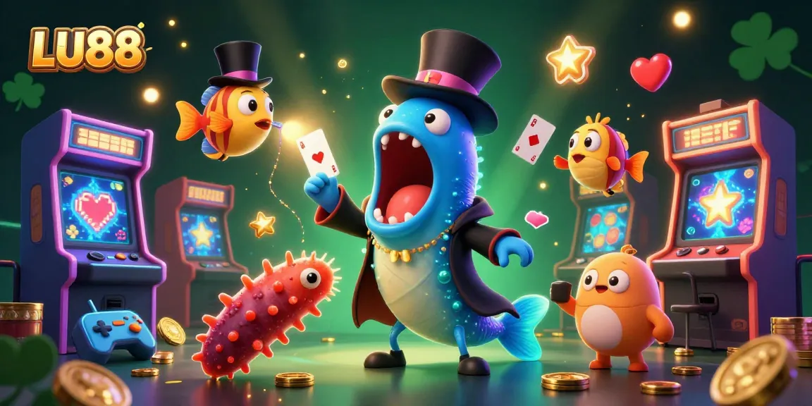 LU88 offers a vibrant gaming experience showcasing a deep-sea eel magician in a thrilling casino scene.