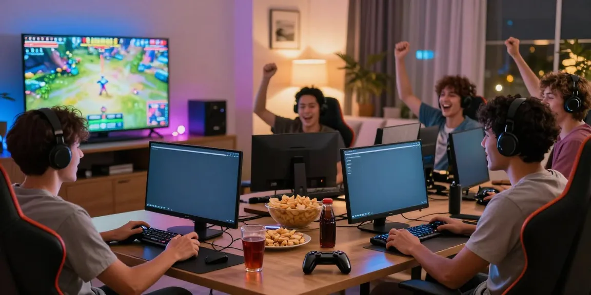 Friends enjoying GO88 gaming night with snacks and controllers.