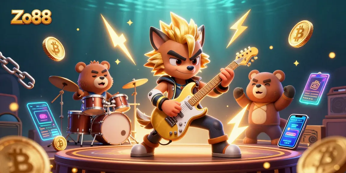 Experience thrilling gaming opportunities at Zo88 with cartoon characters immersed in a vibrant casino scene.