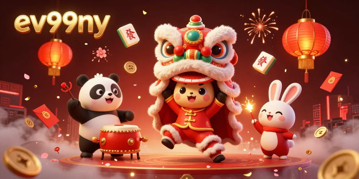 Experience the vibrant energy of ev99ny with a traditional lion dance, festive elements, and exciting casino games.