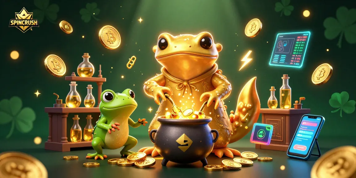 Experience SPINCRUSH with a vibrant, colorful gaming scene featuring enchanting alchemist characters.
