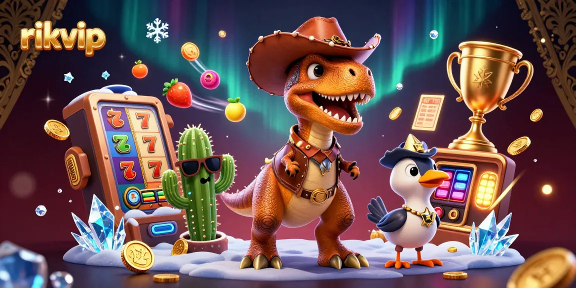 Experience thrilling gameplay at rikvip with a vibrant 3D casino scene filled with slots and action.
