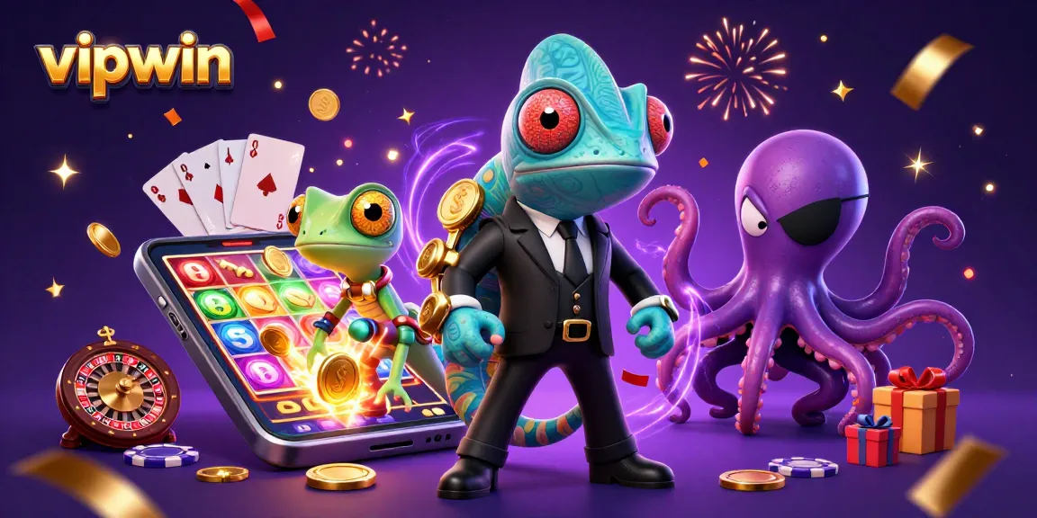 Experience exhilarating gaming with vipwin featuring colorful slots and dynamic casino characters.