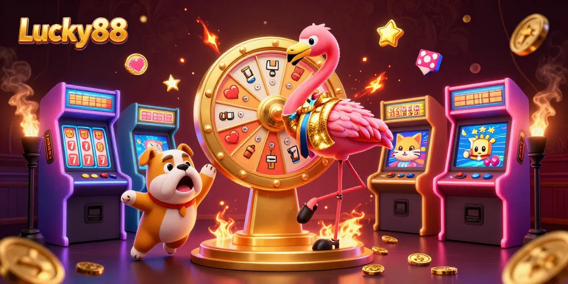 Experience the excitement of Lucky88 with engaging characters and vibrant casino elements.
