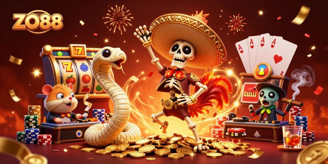 Experience ZO88's vibrant online casino with a lively celebration of gaming, showcasing jackpots and excitement.