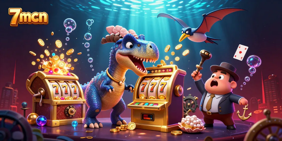 Experience excitement with 7mcn's jackpot as cartoon dinosaurs celebrate a golden win!