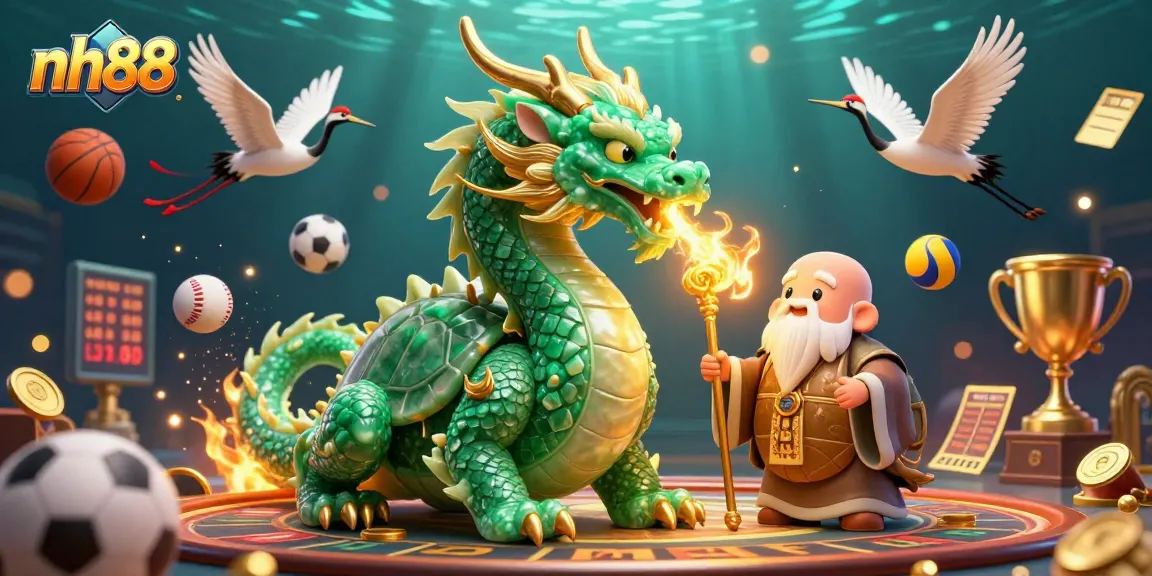Bet on the dynamic excitement of nh88 with a vibrant casino illustration featuring a jade dragon and lucky symbols.