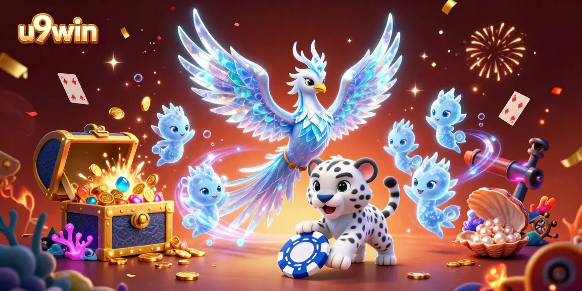 Experience thrilling gameplay with u9win, featuring a dazzling ice phoenix in a vibrant casino scene.