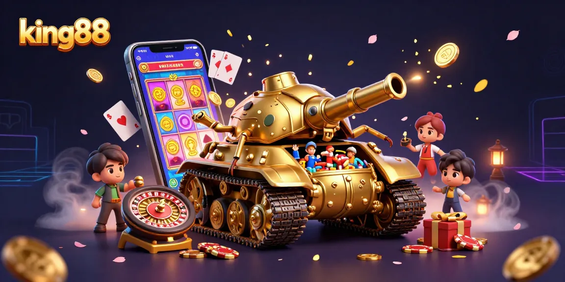 Experience the excitement of king88 as coins explode from a vibrant casino tank filled with games and action.