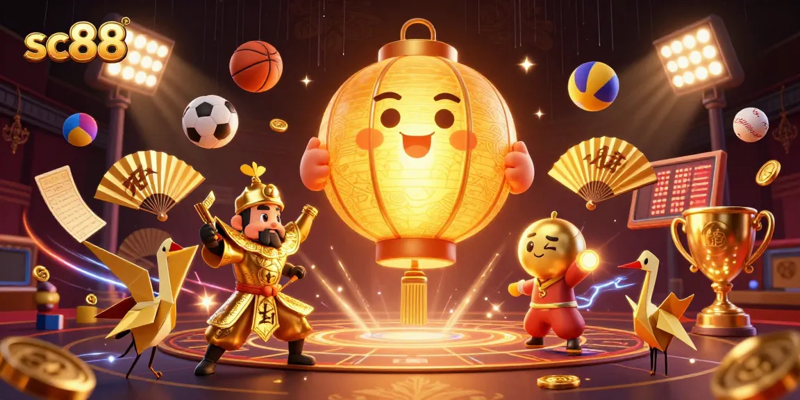 Experience sc88's vibrant casino atmosphere with golden lanterns and dynamic sports elements.
