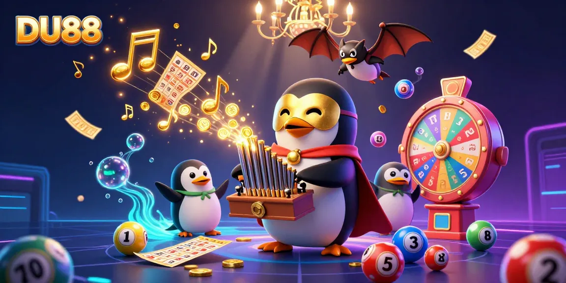 Engage with DU88 in a lively casino scene featuring vibrant games and dynamic gold effects.