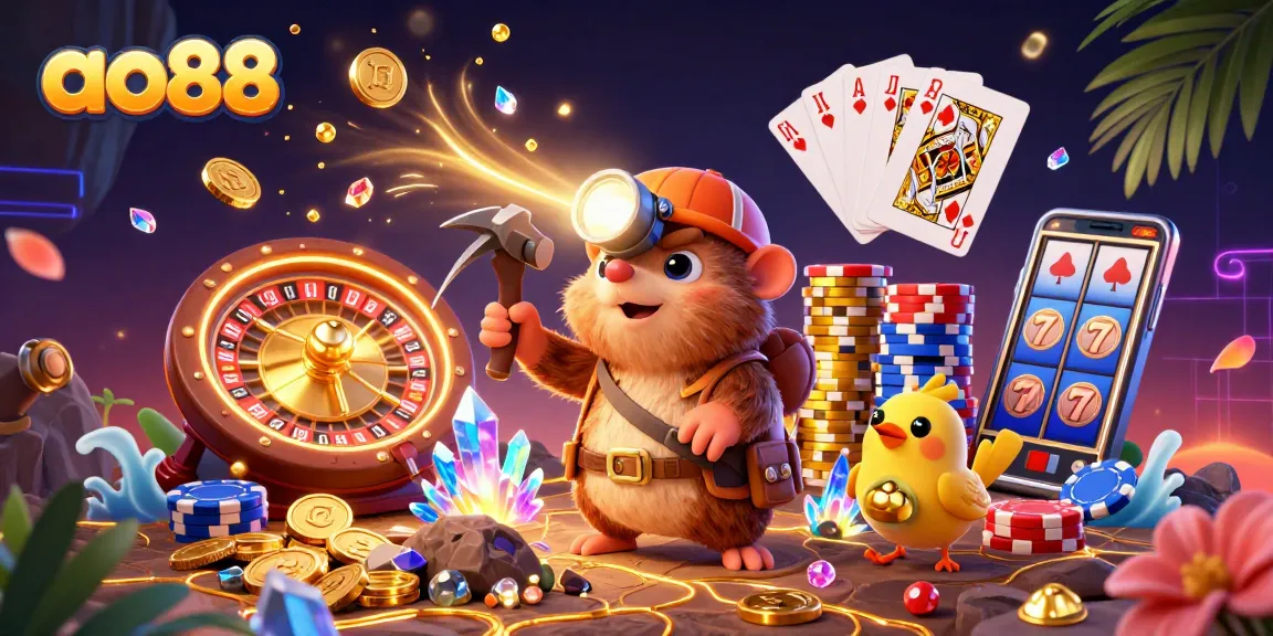 Join the treasure hunter mole and canary in exciting gambling action at ao88 online casino.