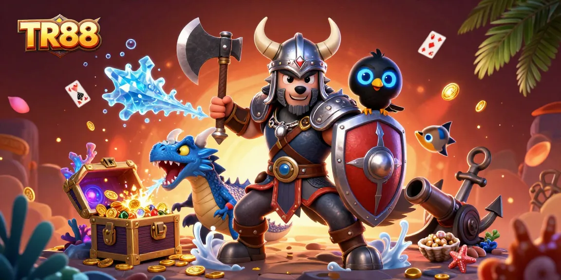 Experience excitement at TR88 with a Viking warrior and dragon in an epic gaming scene.