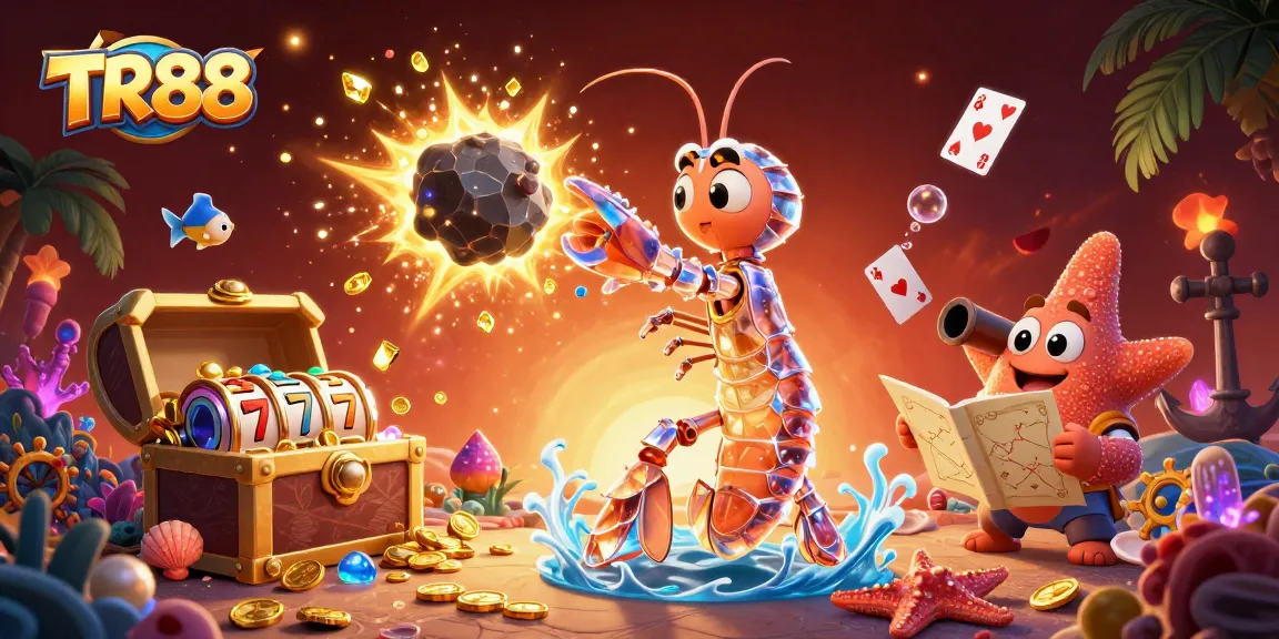 TR88 enhances excitement as a galactic samurai mantis shrimp reveals treasures in a vibrant casino scene.