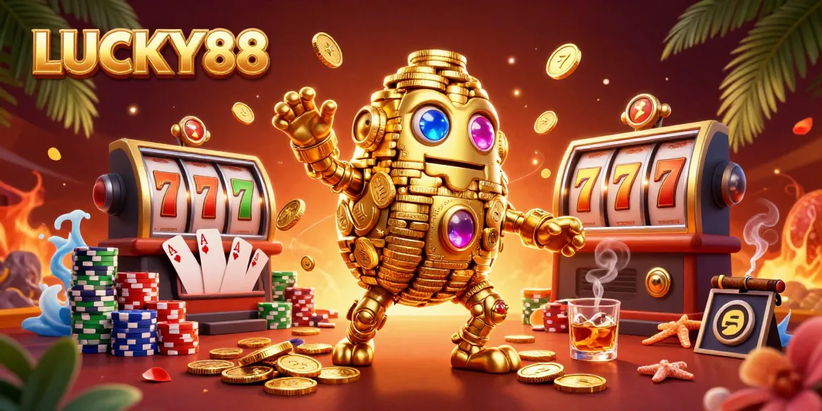 Experience the excitement of LUCKY88 with a stunning 3D scene showcasing vibrant slot games.