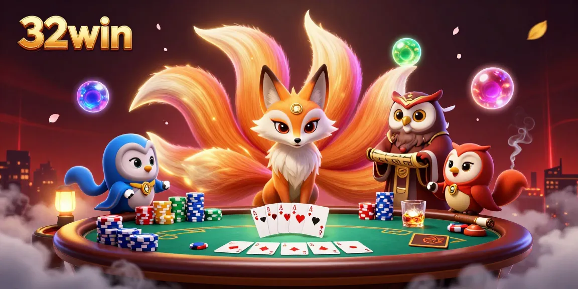 Experience the excitement of 32win with a casino scene showcasing vibrant characters and gaming elements.