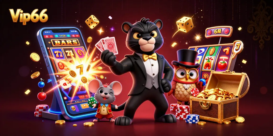 Vip66 showcases a stylish panther, owl, and mouse in an energetic casino scene.