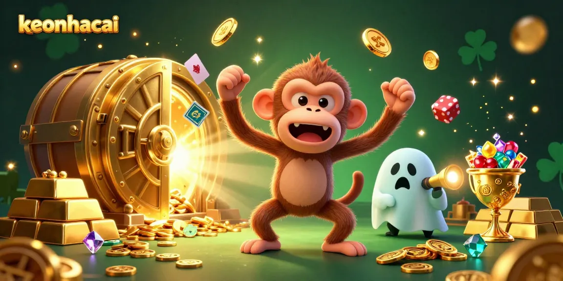 Engage with keonhacai's thrilling casino atmosphere featuring a playful poltergeist monkey and a curious puppy.