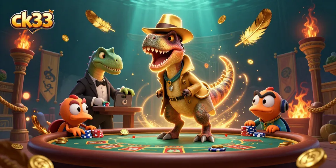 Engage in exciting gameplay action at ck33, featuring a clever velociraptor card counter.